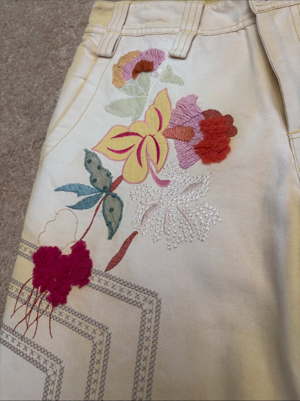 We The Free Cream Embroidered Floral Wide-Leg Pants - Picture 5 of 14